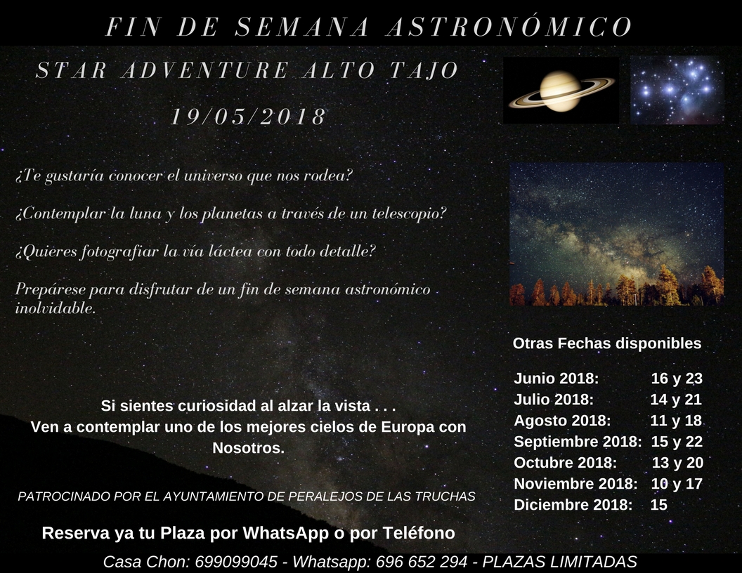 Astro Tajo eventos estrellas via lactea Casa Chon